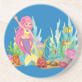 Posavasos Hermosa sirena PINK PELO jugando en el mar