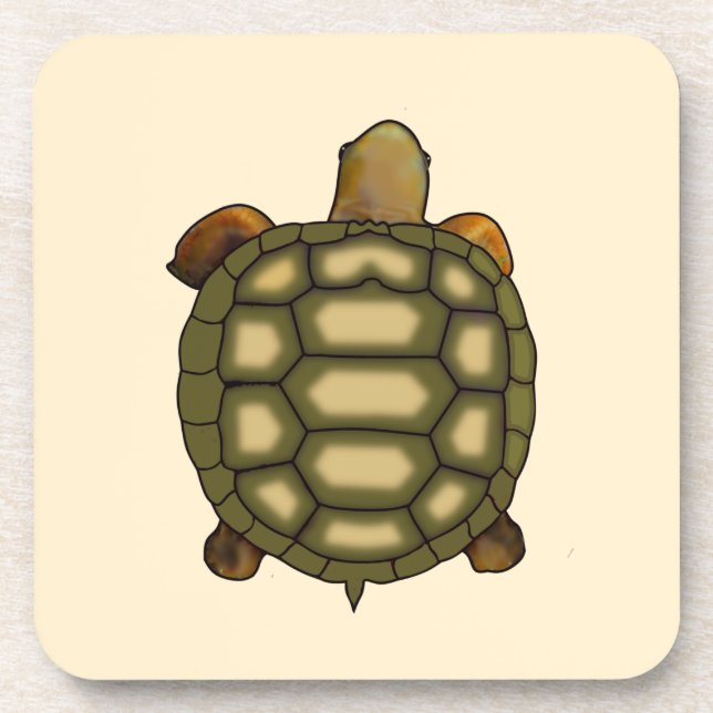 Posavasos Hermosa Tortuga sobre Beige Champán Claro (Frente)