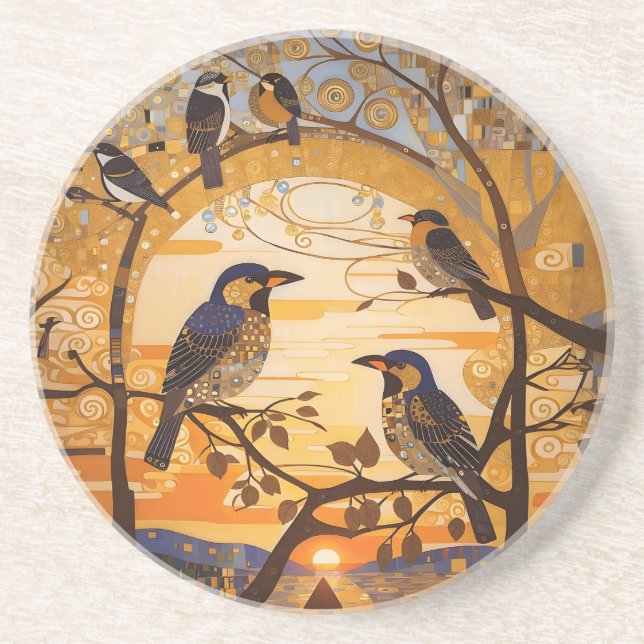 Posavasos Hermosas Aves Abstractas Al Amanecer Decorativas (Frente)