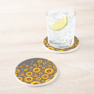 Posavasos Hermosas flores amarillas sobre fondo gris