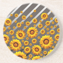 Posavasos Hermosas flores amarillas sobre rayas grises y pla