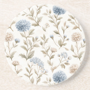 Posavasos Hermosas Flores Azules Crema