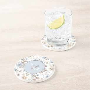 Posavasos Hermosas Flores Azules Crema Marrón Claro Marrón