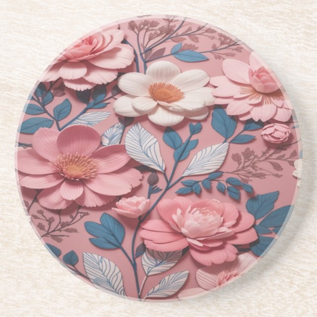 Posavasos Hermosas flores blancas y rosadas Sandstone Coaste (Frente)