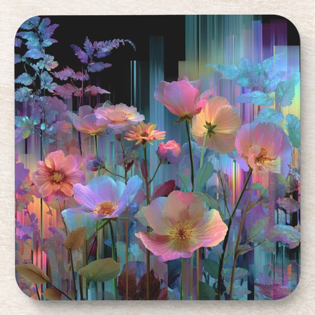 Posavasos Hermosas flores de arte de neón (Frente)