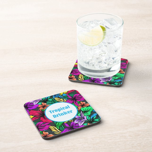 Posavasos Hermosas flores de bebidas tropicales (Lado Derecho)