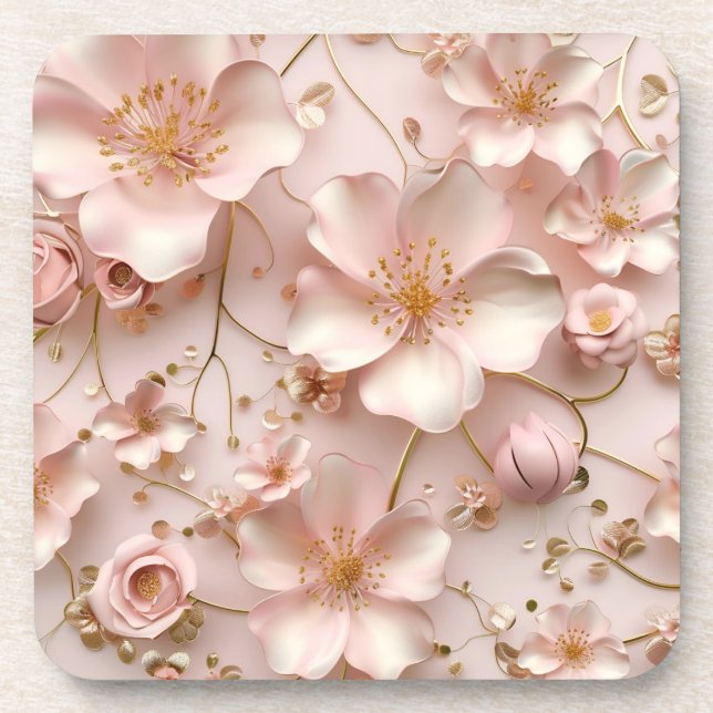 Posavasos Hermosas Flores Pastel Rosa (Frente)