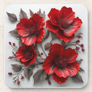 Posavasos Hermosas flores y hojas rojas