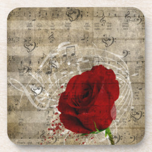 Posavasos Hermosas notas de música rosa roja giran el piano