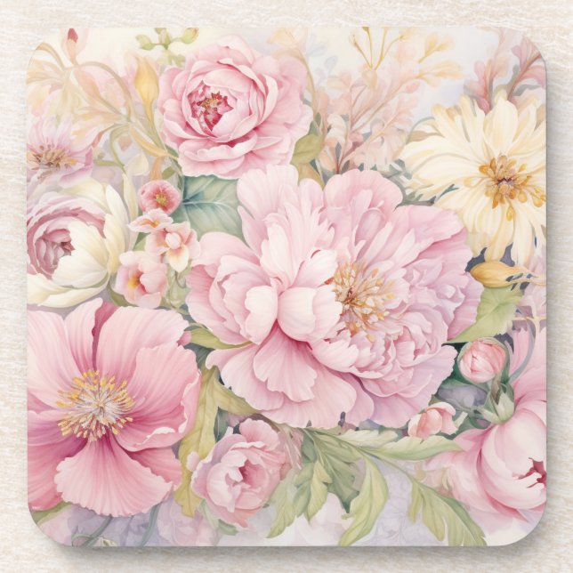 Posavasos Hermosas peonías rosadas (Frente)