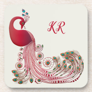 Posavasos Hermosas plumas de pavo real magníficas monograma