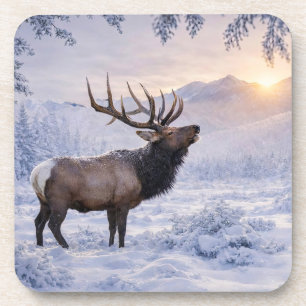Posavasos Hermoso alce en la nieve arte