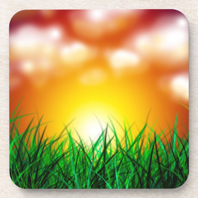 Posavasos Hermoso amanecer sobre un campo de hierba (Frente)