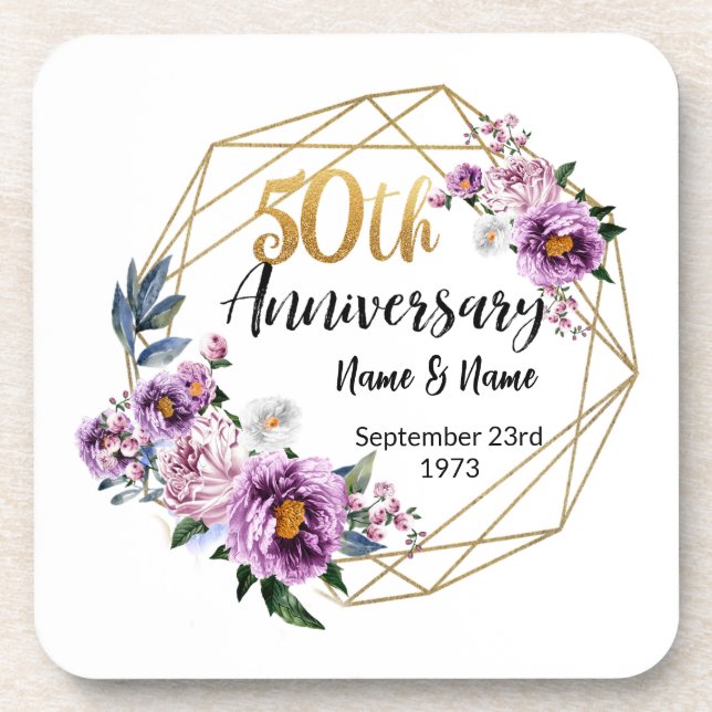 Posavasos Hermoso aniversario personalizado 50 (Frente)