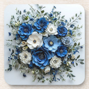 Posavasos Hermoso arreglo floral azul y blanco