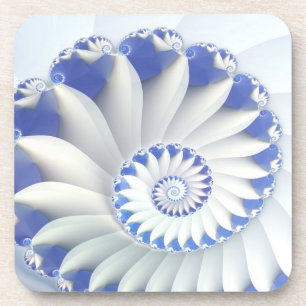 Posavasos Hermoso arte fractal azul y blanco de la concha