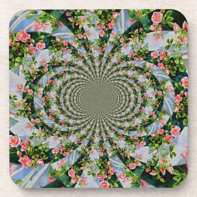 Posavasos Hermoso boho rosa, rosas rojas, acuarela floral (Frente)