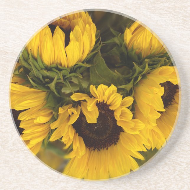 Posavasos Hermoso Bouquet de oro girasoles redondeado a almo (Frente)