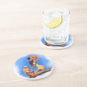 Posavasos Hermoso Chica tamborilero africano - Feliz Fiesta 