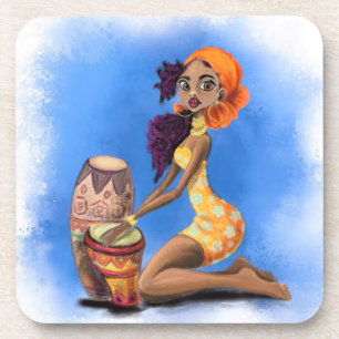 Posavasos Hermoso Chica tamborilero africano - Feliz Fiesta