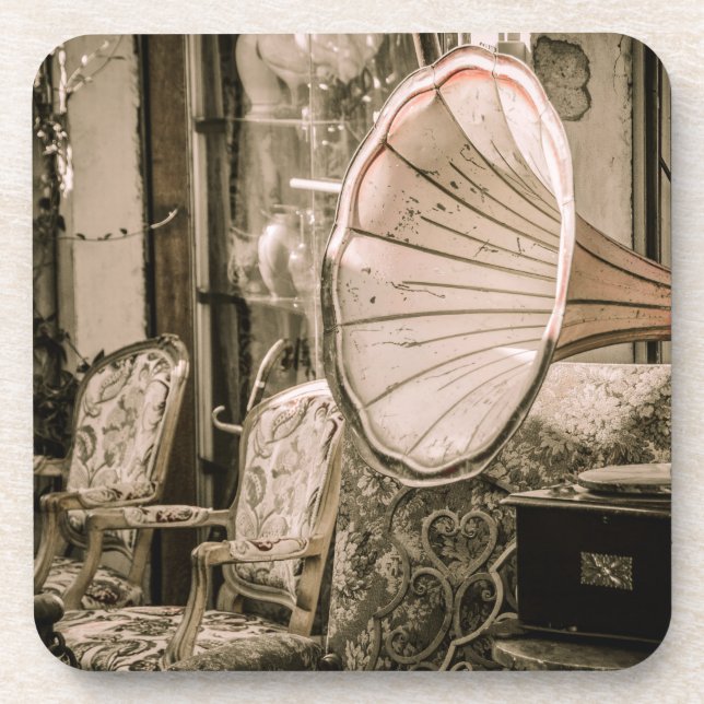 Posavasos Hermoso fonógrafo antiguo de estilo antiguo (Frente)