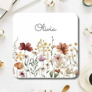 Posavasos Hermoso Jardín de Flores Silvestres con Acuarela F