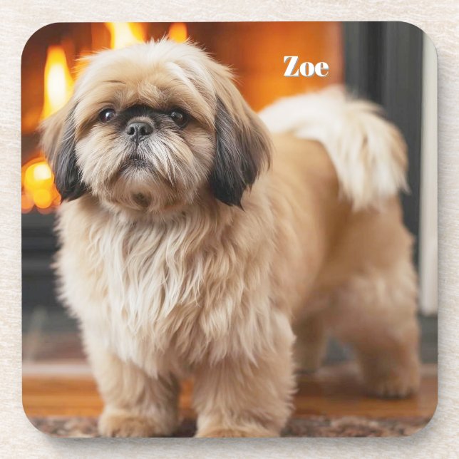 Posavasos Hermoso juego de montaña personalizada Lhasa Apso (Frente)