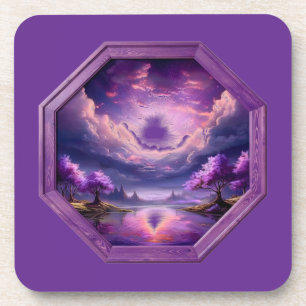 Posavasos Hermoso marco paisaje morado con reflejos