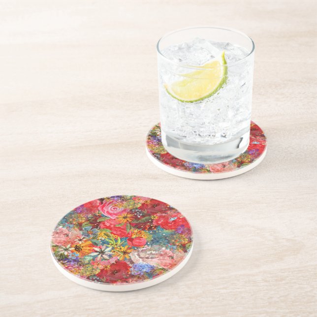 Posavasos Hermoso Modelo Floral Brillante Abstracto Abstract (Lado)