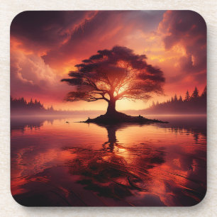 Posavasos Hermoso Paisaje Sunset Con Reflexiones