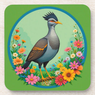 Posavasos Hermoso pájaro exótico descansando entre flores co