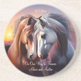 Posavasos Hermoso par de caballos por siempre aniversario