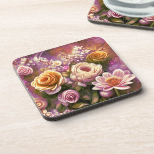 Posavasos Hermoso patrón de flores acrílicas