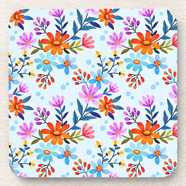 Posavasos Hermoso patrón de flores y hojas  (Frente)