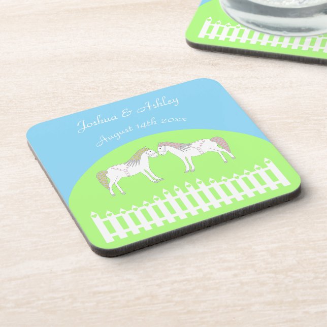 Posavasos Hermoso Personalizado de caballos Boda blanco (Lado Izquierdo)