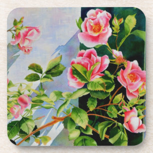 Posavasos Hermoso rosa, rosas rojas, acuarela floral