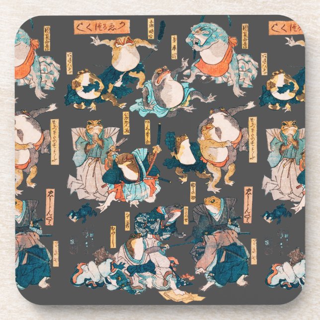 Posavasos Héroe del anime ukiyo-e de Frog Woodblock japonés (Frente)