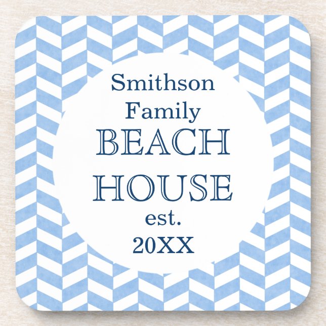 Posavasos Herringbone Blue White Beach House Personalizado (Frente)