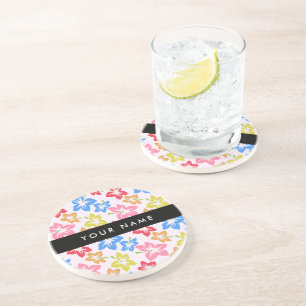 Posavasos Hibisco Colorido, Patrón De Flores, Tu Nombre