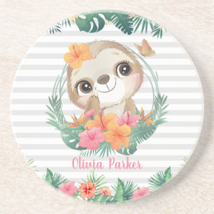 Posavasos Hibiscus Flores Perezoso Bordes Tropicales Persona