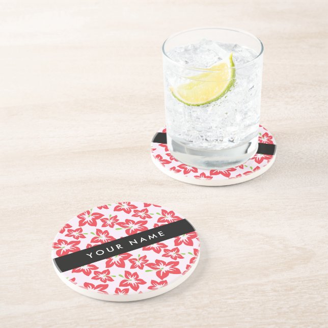 Posavasos Hibiscus Rojo, Flores Rojas, tu nombre (Lado)