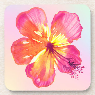 Posavasos Hibiscus tropical sobre la floral de Ombre amarill