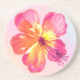 Posavasos Hibiscus tropical sobre la floral de Ombre amarill