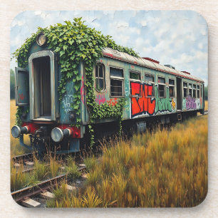 Posavasos Hiedra y grafitis cubren tren abandonado