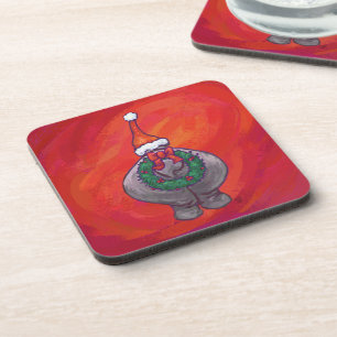 Posavasos Hipo lindo en Santa Hat en rojo