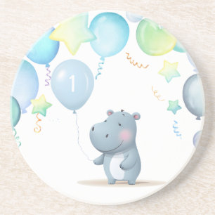 Posavasos Hippo Cumpleaños azul suave