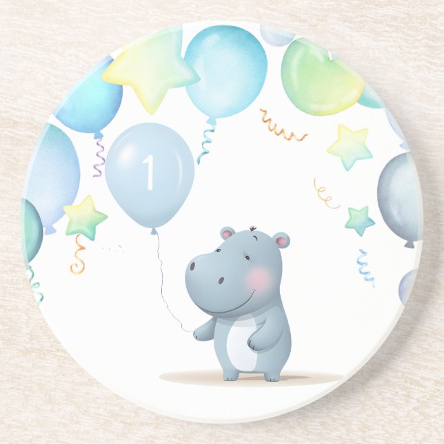 Posavasos Hippo Cumpleaños azul suave (Frente)