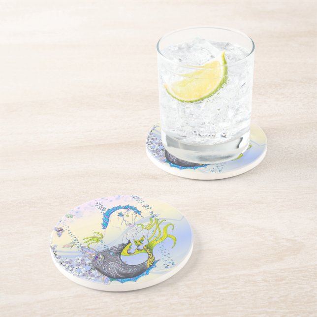 Posavasos Hippocampus (cráneo) con azul/púrpura/beige (Lado)