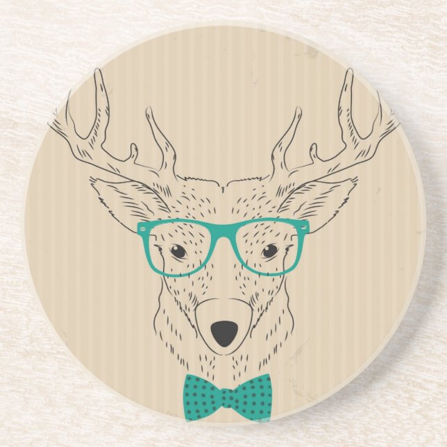 Posavasos Hipster Reindeer Elk con lentes Navidades gruñidos (Frente)
