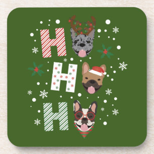Posavasos Ho Ho Ho Bulldog francés Feliz Navidad